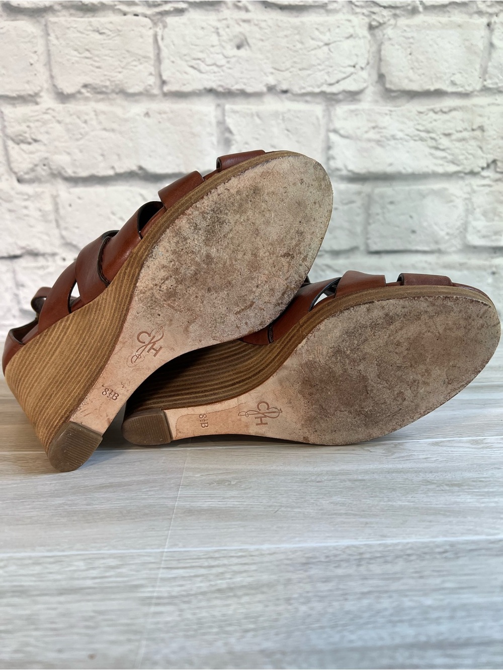 Cole Haan Cognac Leather Wedge Platform Sandals Size 8.5 - Picture 9 of 9